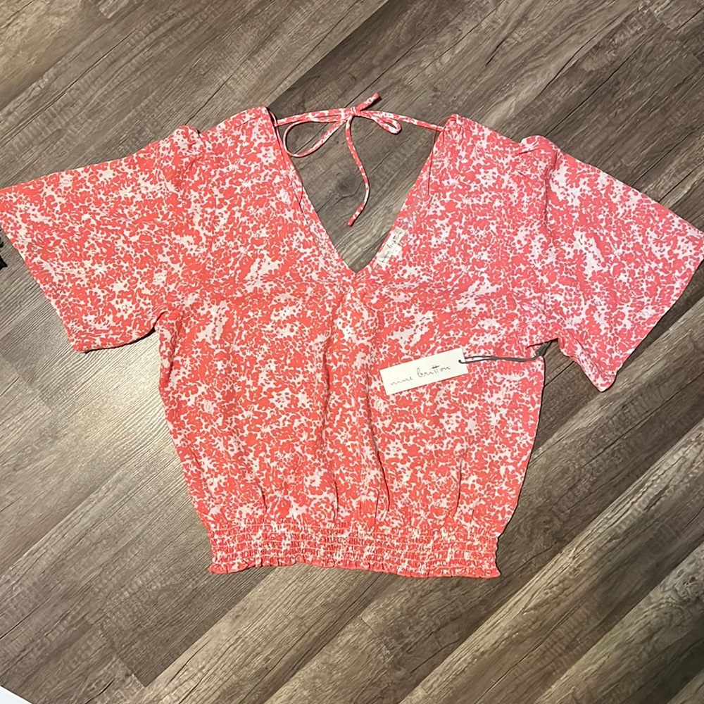 Nine Britton Pink back tie blouse  size M NEW
